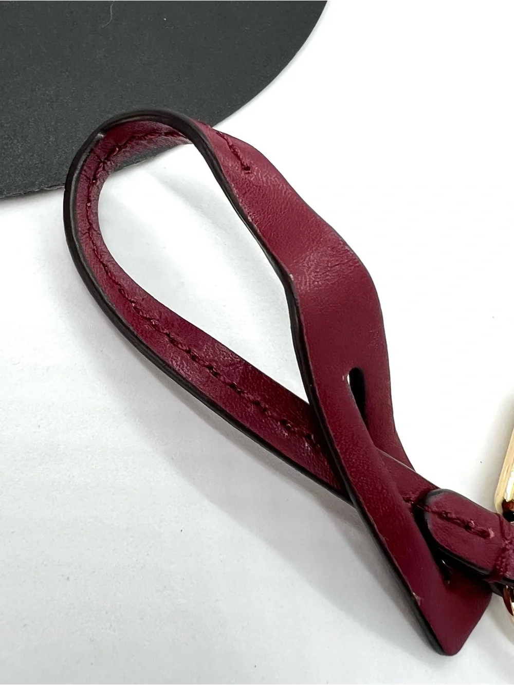 Michael Kors Gold Ribbed Padlock Bag Charm Burgundy Leather Key Ring Bag Charm